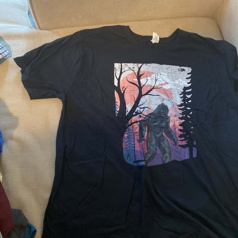 Bigfoot Walking In The Forest T-shirt Artistic Sasquatch Moon Night Sky Tee